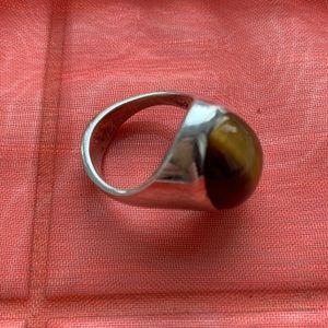 Solid sterling silver vintage ring with tiger’s eye; approx size 8 1/2